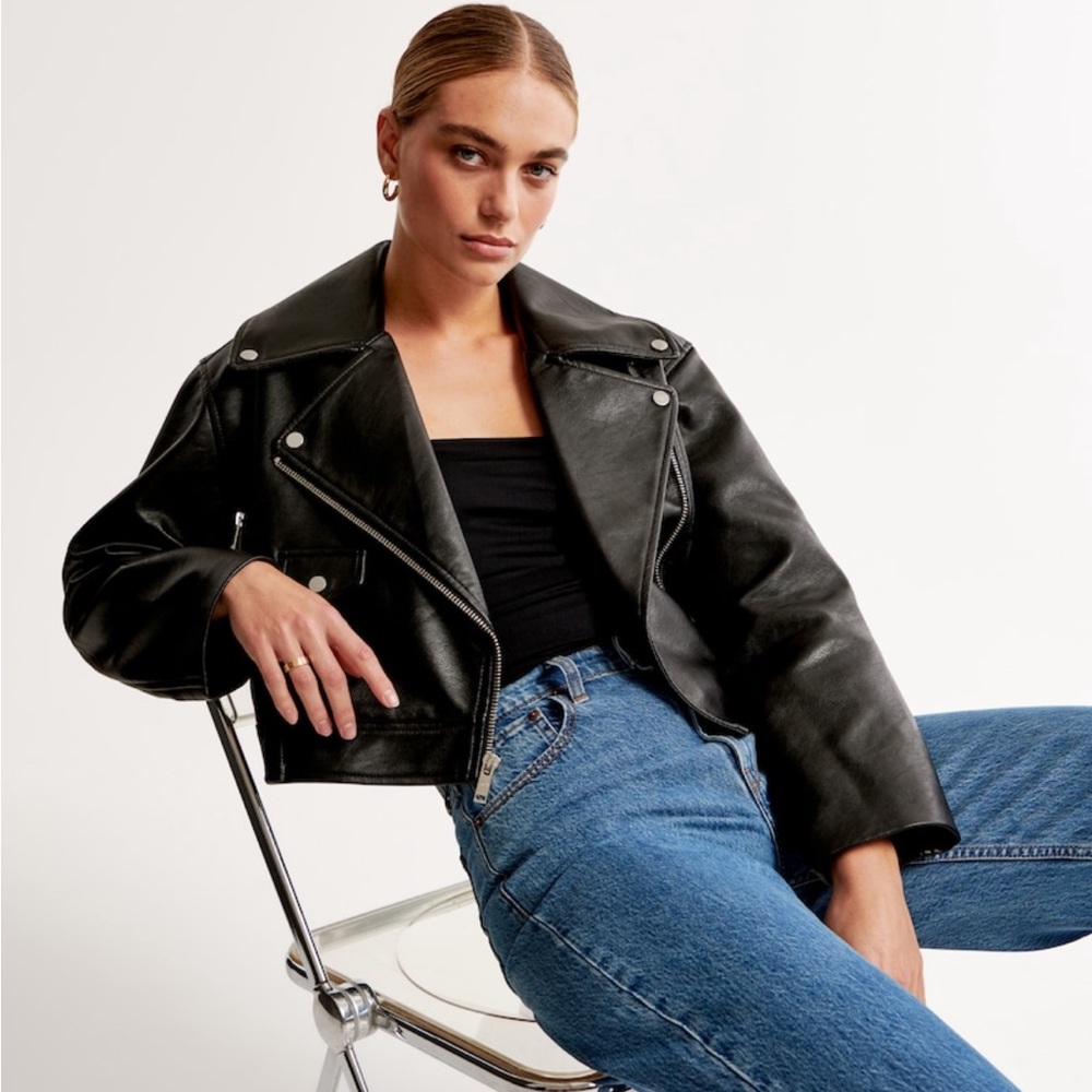 Abercrombie Leather Moto Jacket Sz Medium